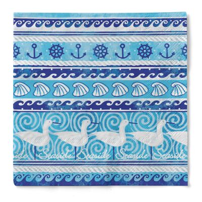 Disposable napkin Seaside in blue and white made of tissue 33 x 33 cm, 20 pieces - Maritime