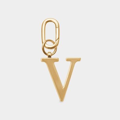V - Llavero con letras de metal dorado