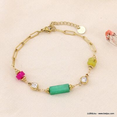 Bracelet perle rectangle pierre strass chaîne acier 0223083