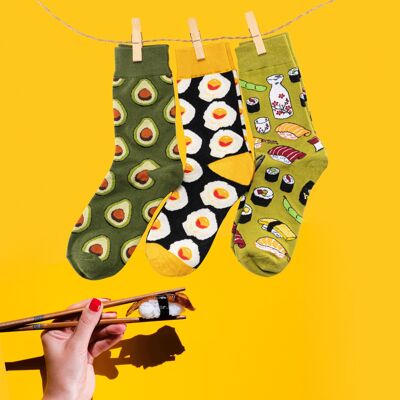 Sushi-Baumwollsocken - Schachtel mit 3 Paar