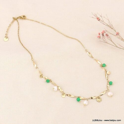 Collier torsadé en acier perles pierre perles 0123061