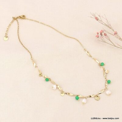 Collier torsadé en acier perles pierre perles 0123061