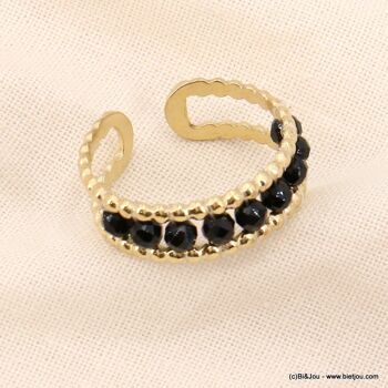 Bague double-anneaux acier et perles en pierre 0423037 4