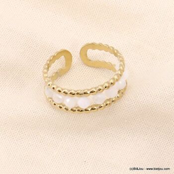 Bague double-anneaux acier et perles en pierre 0423037 6