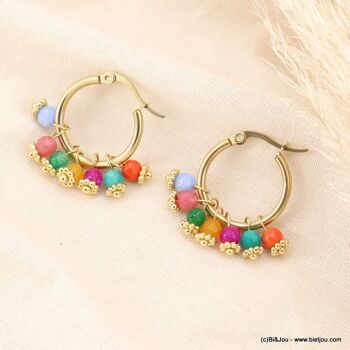 Boucles d'oreilles créoles acier pierres 0323056 6