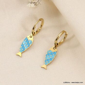 Boucles d'oreilles mini créoles poissons acier émail 0323163 3