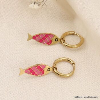 Boucles d'oreilles mini créoles poissons acier émail 0323163 5