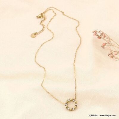 Lässig-schicke Medaillon-Halskette aus Edelstahl mit Kristallen 0123091