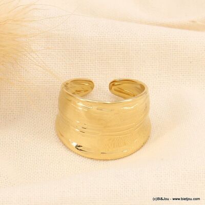 Anillo ancho moderno en acero inoxidable acanalado para mujer 0423136