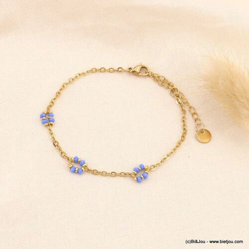 Bracelet fleurs perles strass chaîne gourmette acier 0223122