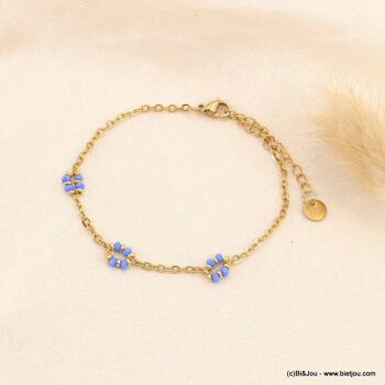 Bracelet fleurs perles strass chaîne gourmette acier 0223122 1