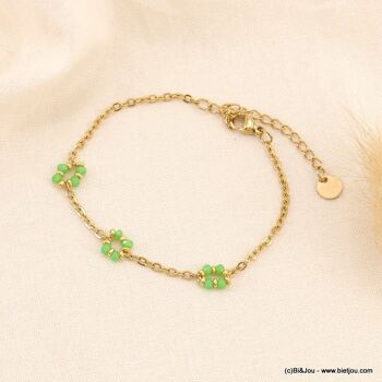 Bracelet fleurs perles strass chaîne gourmette acier 0223122 3
