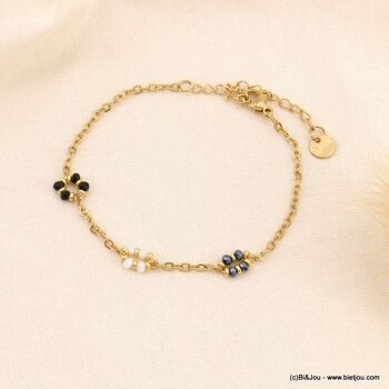 Bracelet fleurs perles strass chaîne gourmette acier 0223122 4