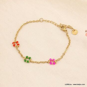 Bracelet fleurs perles strass chaîne gourmette acier 0223122 5
