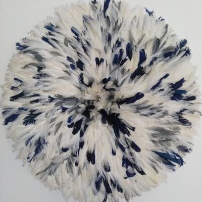 Juju-Hut gesprenkelt in Weiß, Grau und Marineblau, 80 cm