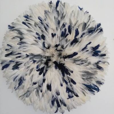 Juju-Hut gesprenkelt in Weiß, Grau und Marineblau, 60 cm