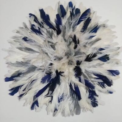 Juju-Hut gesprenkelt in Weiß, Grau und Marineblau, 35 cm