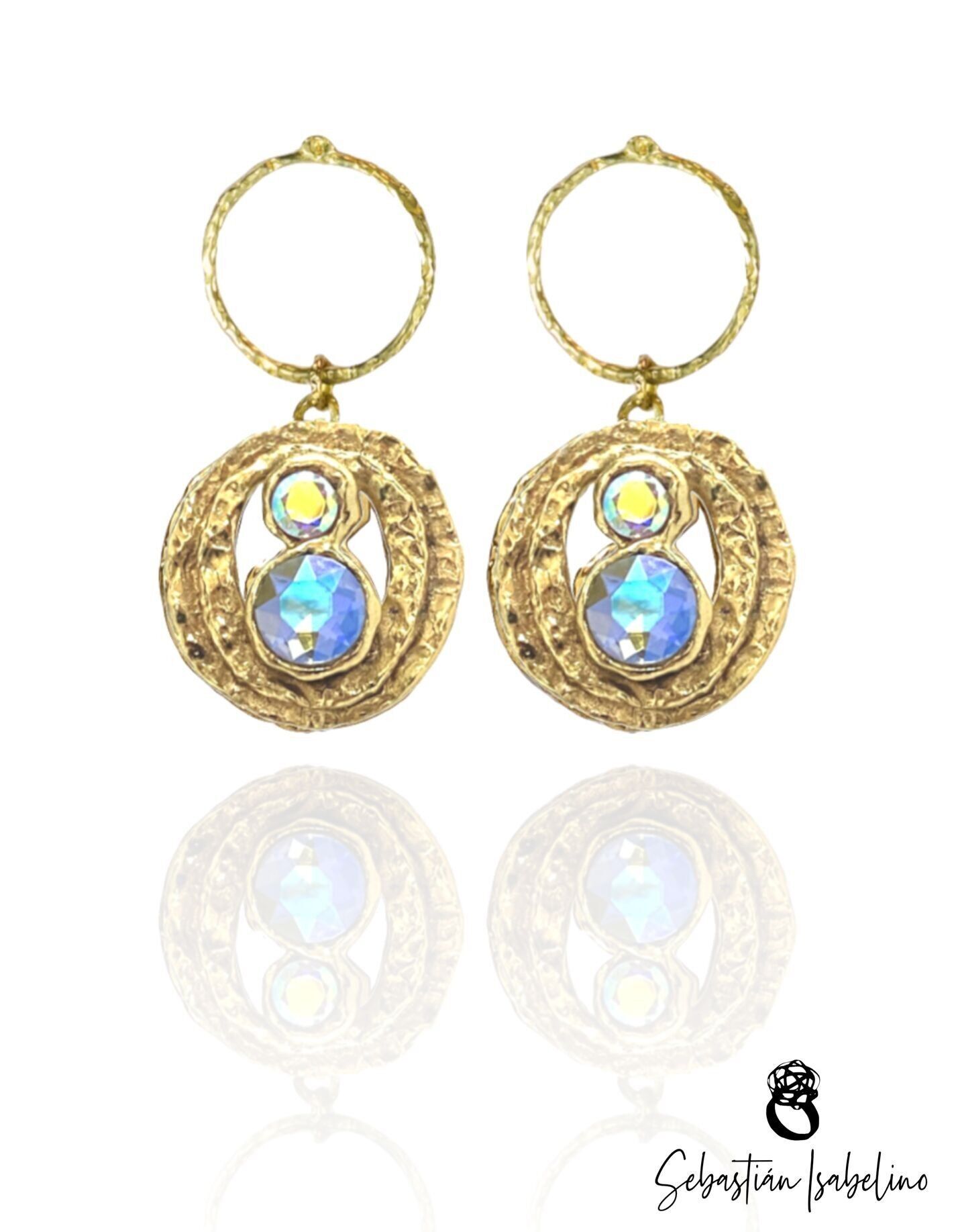 Pendientes colgantes contemporáneos LUNAS Círculos con cristales