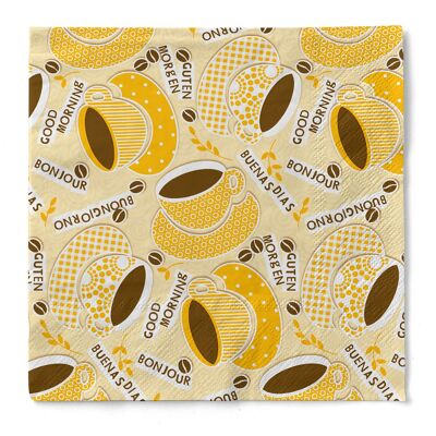 Disposable serviettes Kaffee Ole in yellow-orange made of tissue 33 x 33 cm, 20 pieces