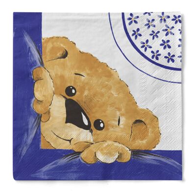 Disposable serviette Teddy in blue made of tissue 33 x 33 cm, 20 pieces