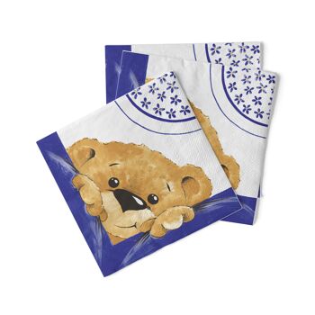 Serviette jetable Teddy en bleu en tissu 33 x 33 cm, 20 pièces 2