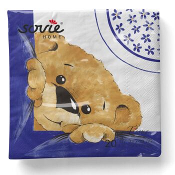 Serviette jetable Teddy en bleu en tissu 33 x 33 cm, 20 pièces 5