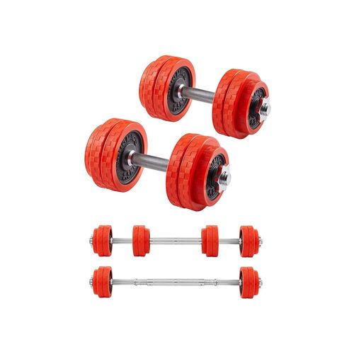 Set of red cast iron dumbbells