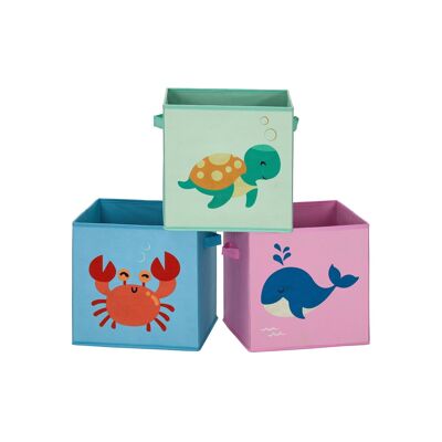 Set di 3 scatole in tessuto senza coperchio grigie 30 x 30 x 30 cm (L x P x A)