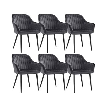Lot de 6 chaises de salle à manger avec accoudoirs gris 62,5 x 60 x 85 cm (L x L x H) 1
