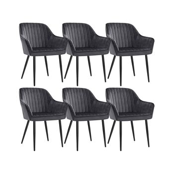 Lot de 6 chaises de salle à manger avec accoudoirs gris 62,5 x 60 x 85 cm (L x L x H) 2