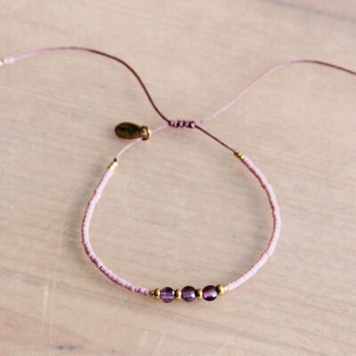 Bracelet Miyuki avec pierres précieuses - lilas/violet/or