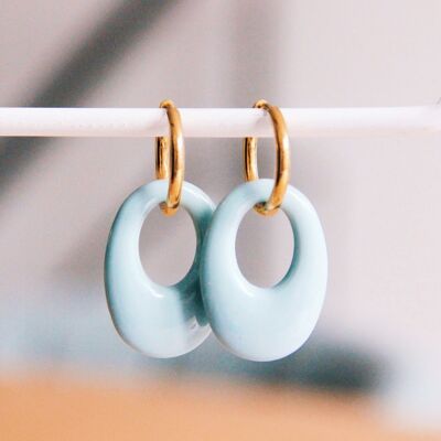 Stainless steel earring with resin drop – jeans blue/gold