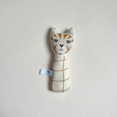 Gling-gling rattle Cat in beige and camel tiles