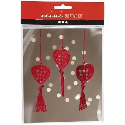 Kit de ganchillo DIY - Corazones - Rojo - 3 piezas