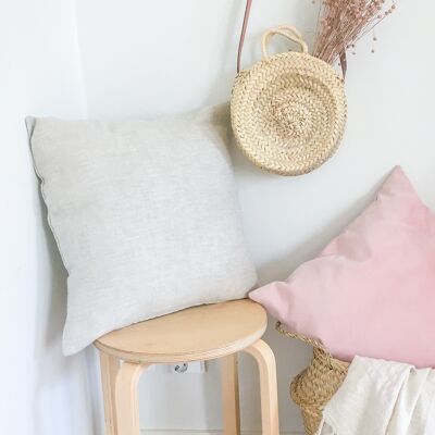 Housse de coussin en lin beige