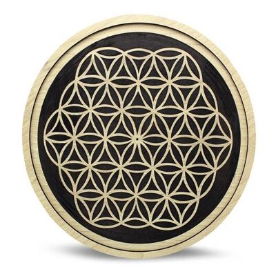 Wood Crystal Grid Tray Flower of Life Reverse 15 cm Set of 2