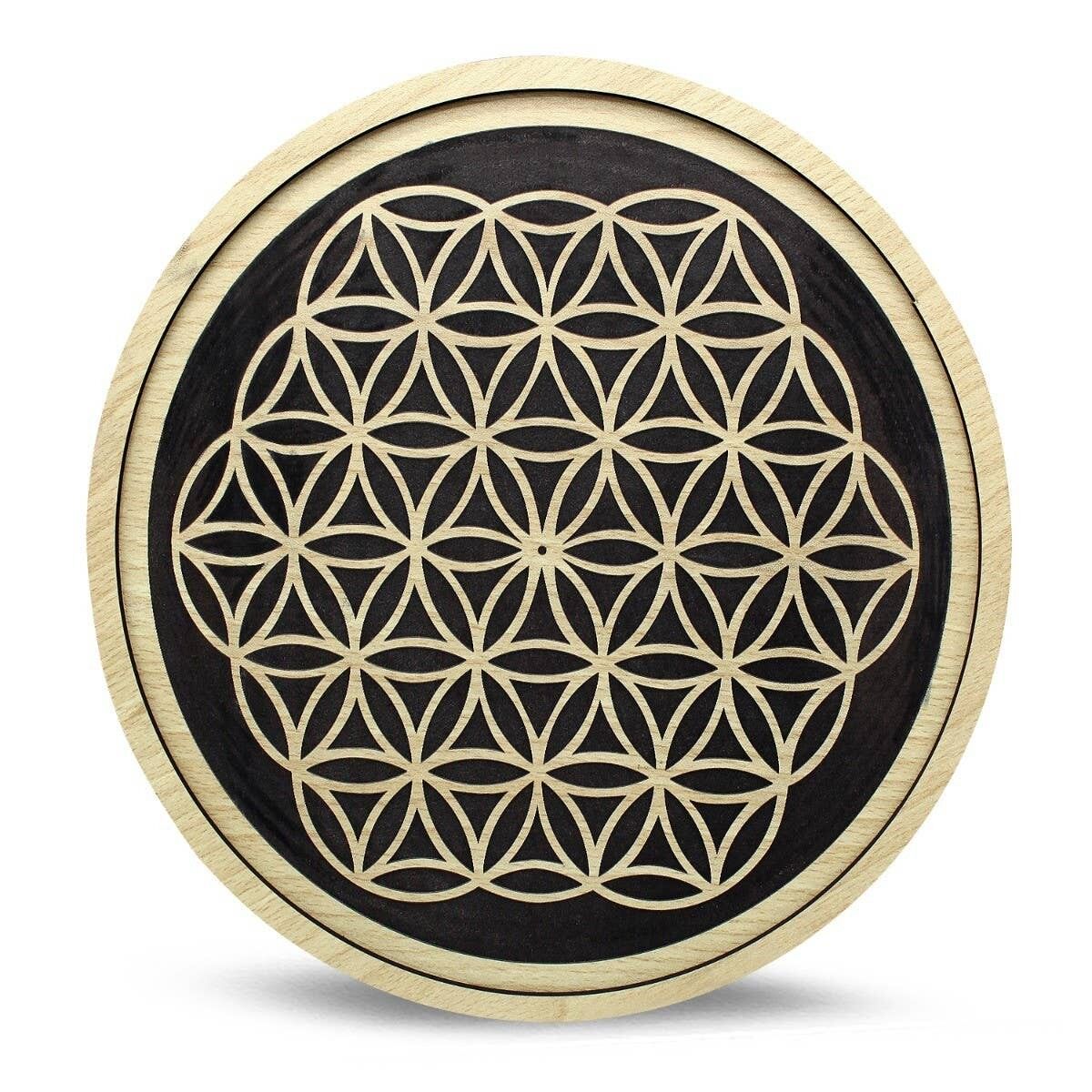 Vassoio a griglia in cristallo di legno Flower of Life Reverse 15 cm Set di 2