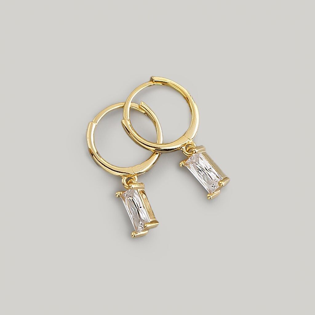 Boucles d'oreilles créoles avec pendentif blanc - Blanc - Argent 925 - Plaqué or 18 carats