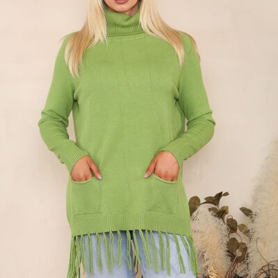 Hochgeschlossener Pullover mit Quastenbesatz