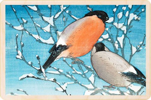 Wooden Postcard SEABY, BULLFINCHES Fine Art Card