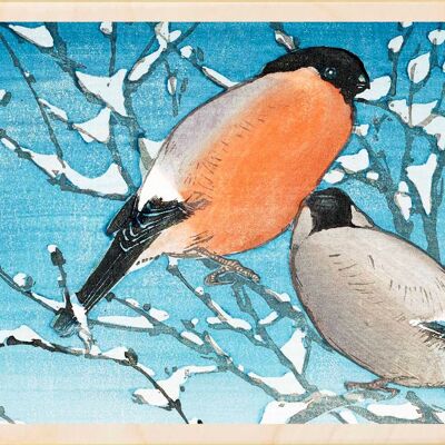 Carte postale en bois SEABY, BULLFINCHES Fine Art Card