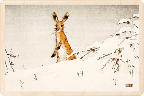 Wooden Postcard SEABY, SNOW AND HARE Fine Art Card