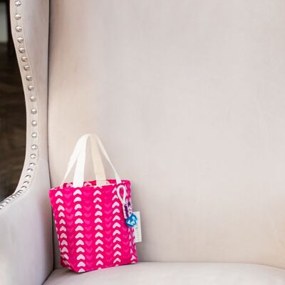 Fabric Gift Bags Tote Style -  Fuchsia Hearts (Small)