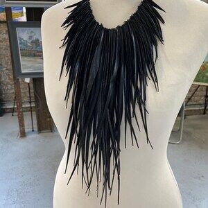 Feather choker necklace fringe choker gray feather leather choker leather fringe tassel necklace statement shops necklace