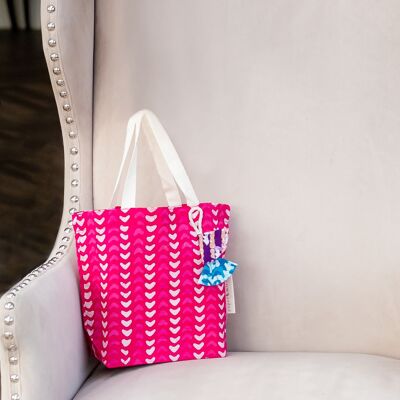 Fabric Gift Bags Tote Style - Fuchsia Hearts (Medium)