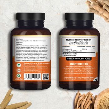 Ashwagandha 1500 mg 180 comprimés végétaliens | Approvisionnement de 6 mois | Extrait pur de racine d'Ashwagandha haute résistance | Supplément Ashwagandha | Fabriqué au Royaume-Uni par Prowise Healthcare 2