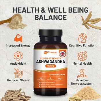 Ashwagandha 1500 mg 180 comprimés végétaliens | Approvisionnement de 6 mois | Extrait pur de racine d'Ashwagandha haute résistance | Supplément Ashwagandha | Fabriqué au Royaume-Uni par Prowise Healthcare 5