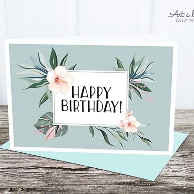 Folding card: Happy Birthday, Hibiscus
