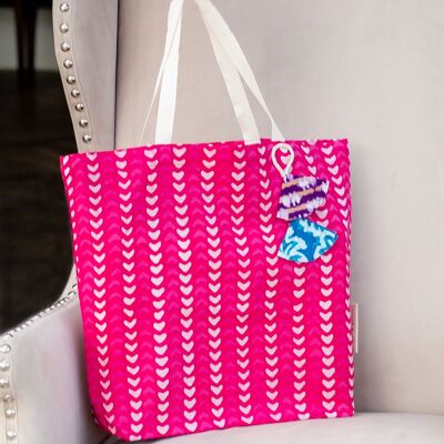 Fabric Gift Bags Tote Style - Fuchsia Hearts (Large)