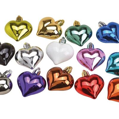 Coeur de suspension de Noël en plastique, lot de 6 4x2,5 cm